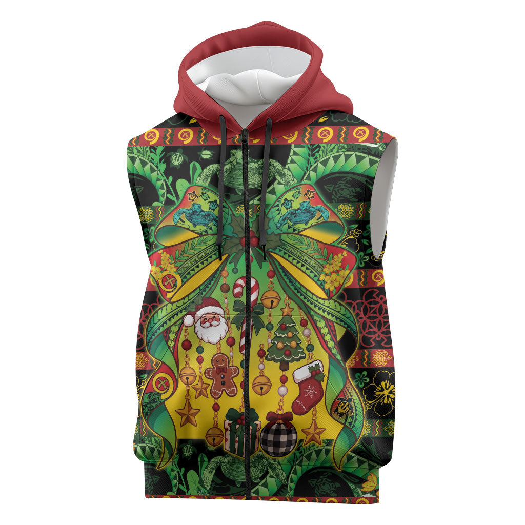 Vanuatu Turtle Floral Christmas Bow Sleeveless Zip Hoodie Meri Krismas
