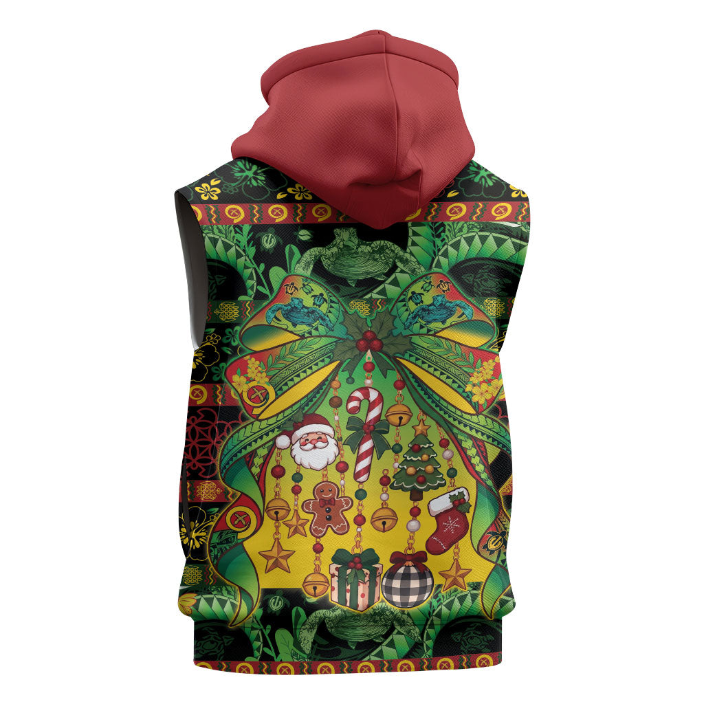 Vanuatu Turtle Floral Christmas Bow Sleeveless Zip Hoodie Meri Krismas