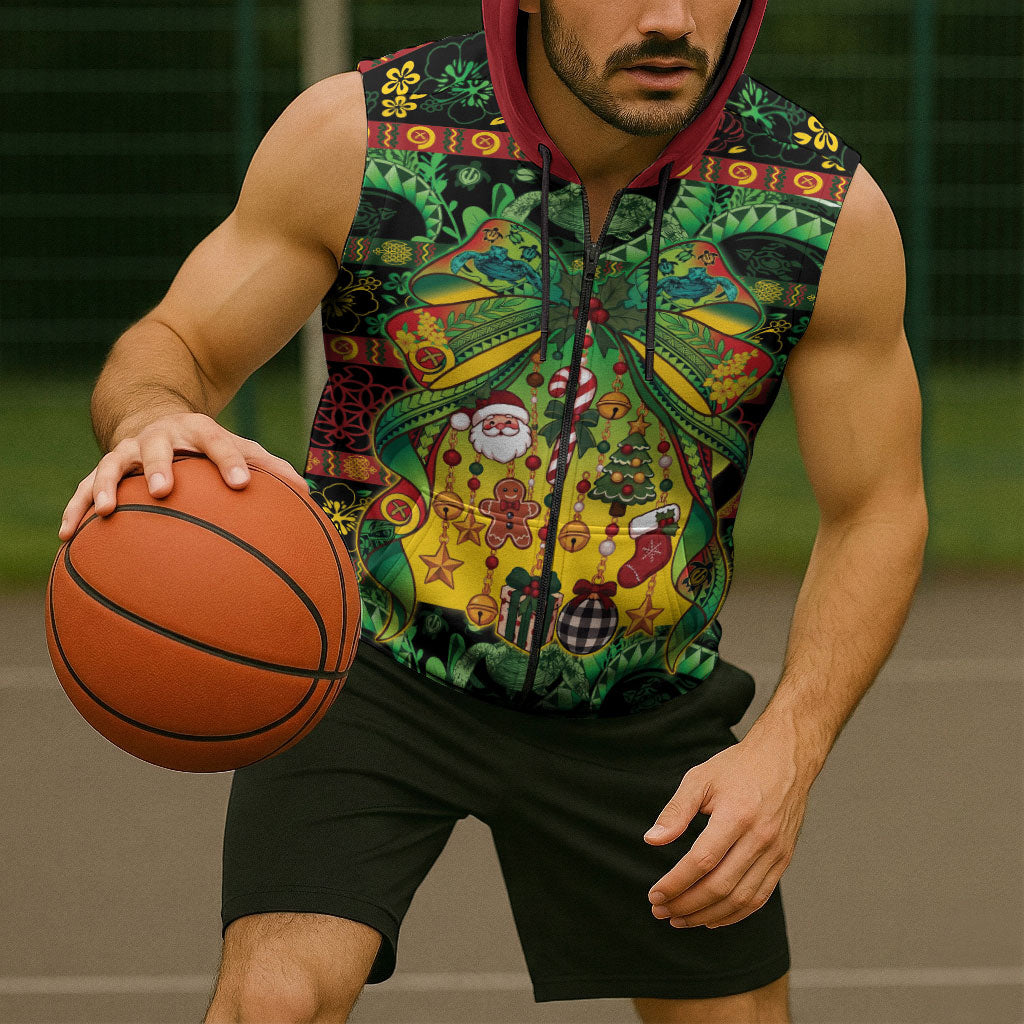 Vanuatu Turtle Floral Christmas Bow Sleeveless Zip Hoodie Meri Krismas