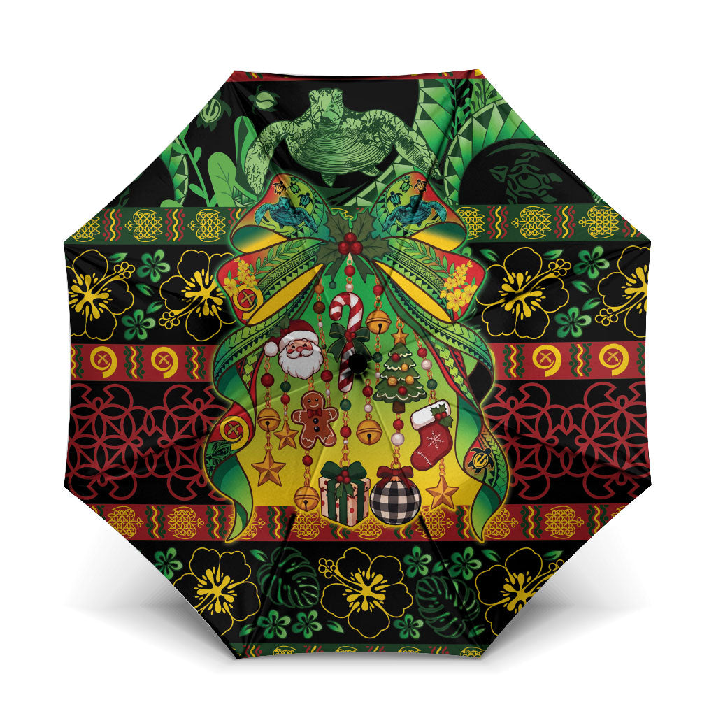 Vanuatu Turtle Floral Christmas Bow Umbrella Meri Krismas LT9 One Size Folded 11.42 inch Opened Diameter 37.4 inch Multicolor - Polynesian Pride