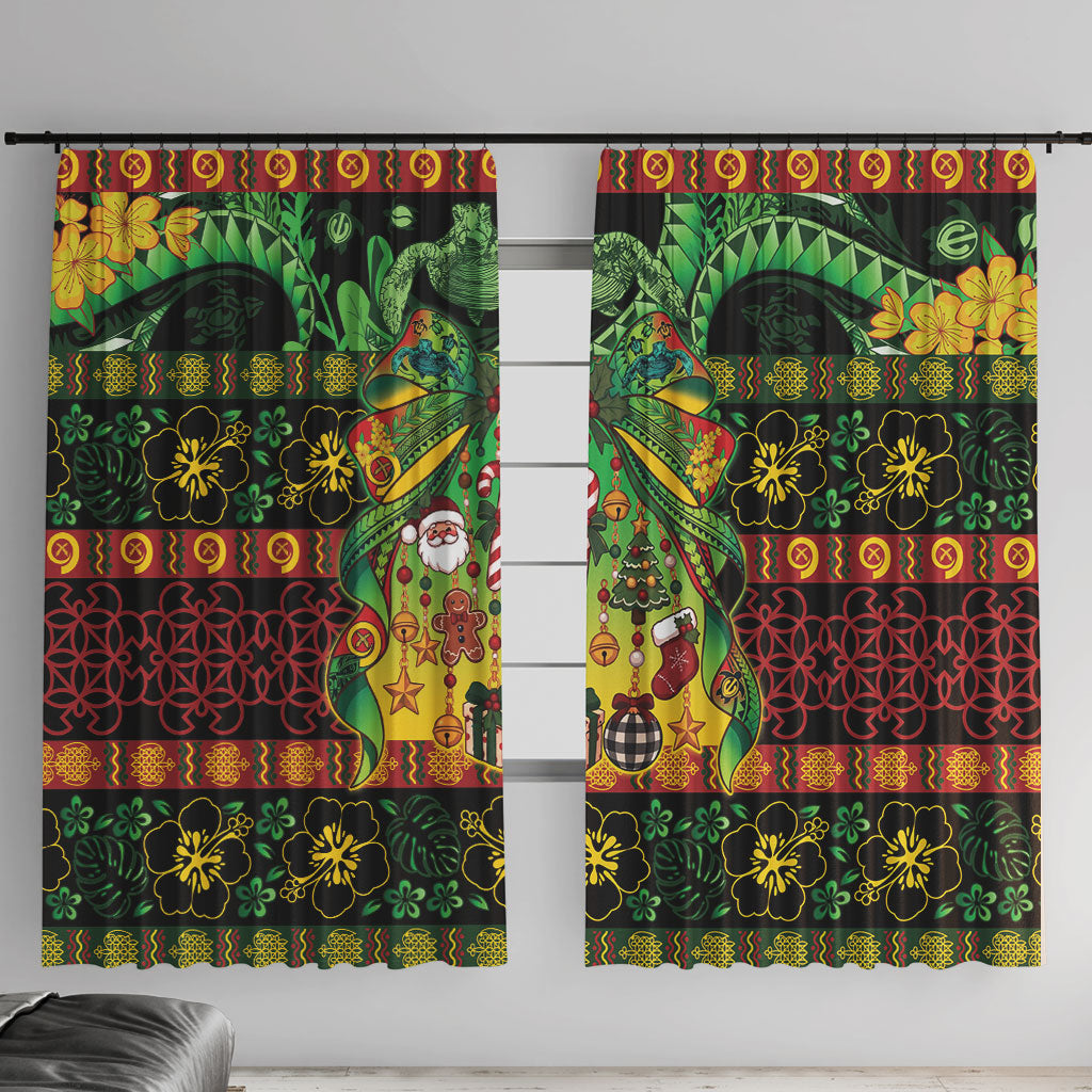 Vanuatu Turtle Floral Christmas Bow Window Curtain Meri Krismas
