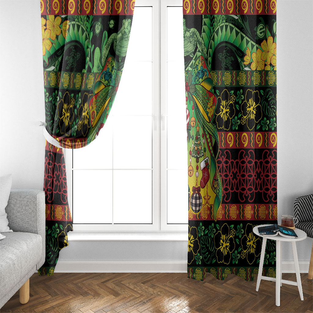 Vanuatu Turtle Floral Christmas Bow Window Curtain Meri Krismas