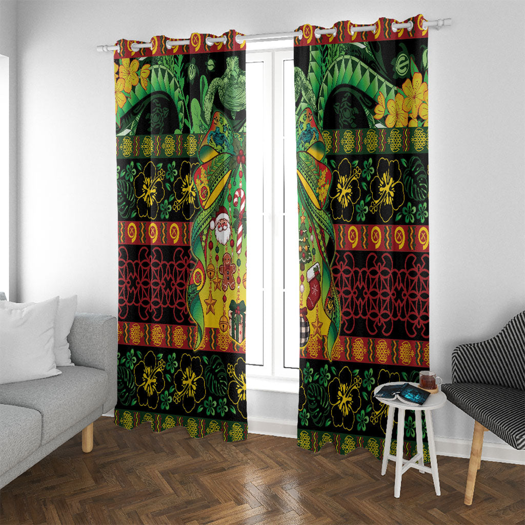 Vanuatu Turtle Floral Christmas Bow Window Curtain Meri Krismas
