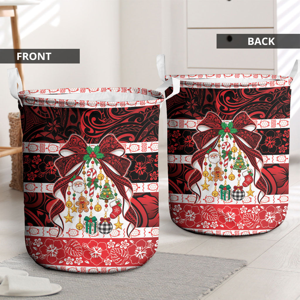 Polynesian Hibiscus Tribal Christmas Bow Laundry Basket
