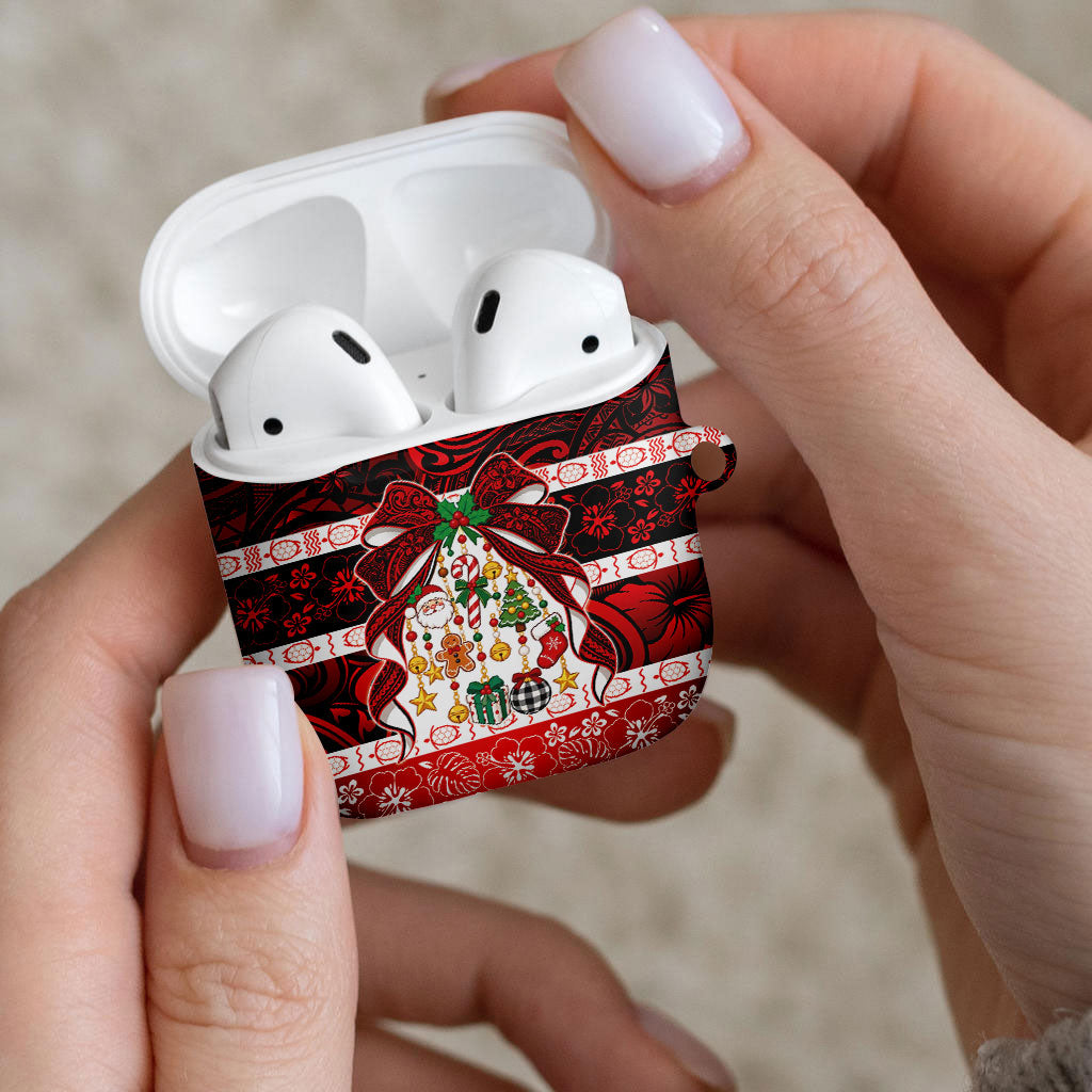 Polynesian Hibiscus Tribal Christmas Bow AirPods Case LT9 - Polynesian Pride