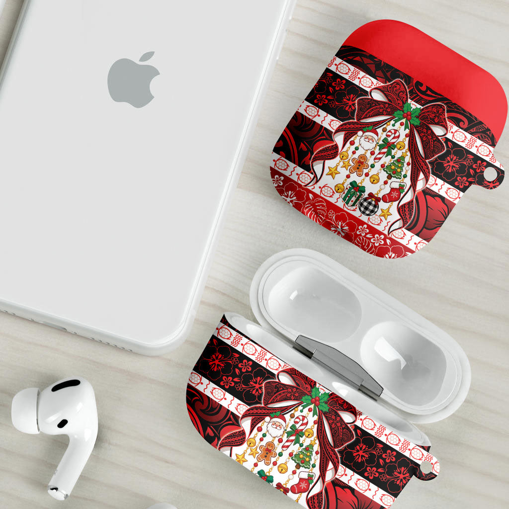 Polynesian Hibiscus Tribal Christmas Bow AirPods Case LT9 - Polynesian Pride