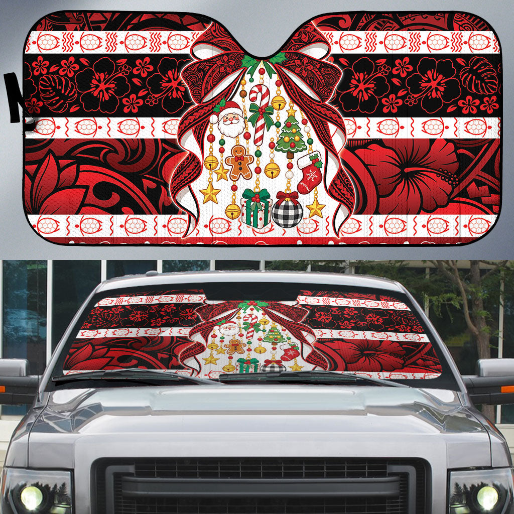 Polynesian Hibiscus Tribal Christmas Bow Auto Sun Shade