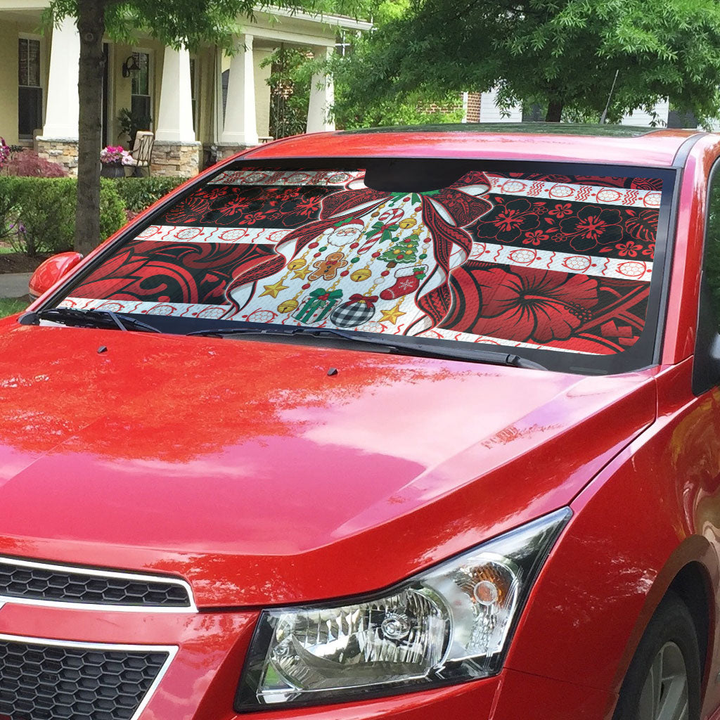 Polynesian Hibiscus Tribal Christmas Bow Auto Sun Shade