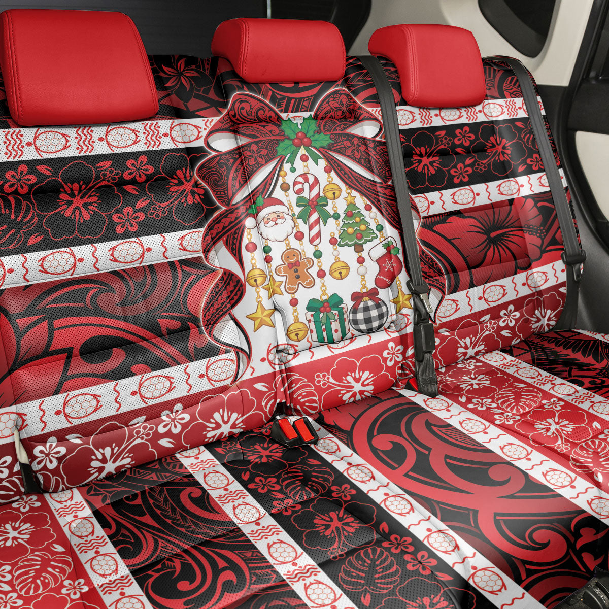 Polynesian Hibiscus Tribal Christmas Bow Back Car Seat Cover