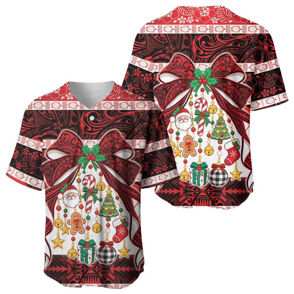 Polynesian Hibiscus Tribal Christmas Bow Baseball Jersey