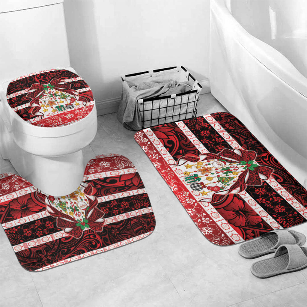 Polynesian Hibiscus Tribal Christmas Bow Bathroom Set LT9 Mat Set Only (3 pcs) One Size Multicolor - Polynesian Pride