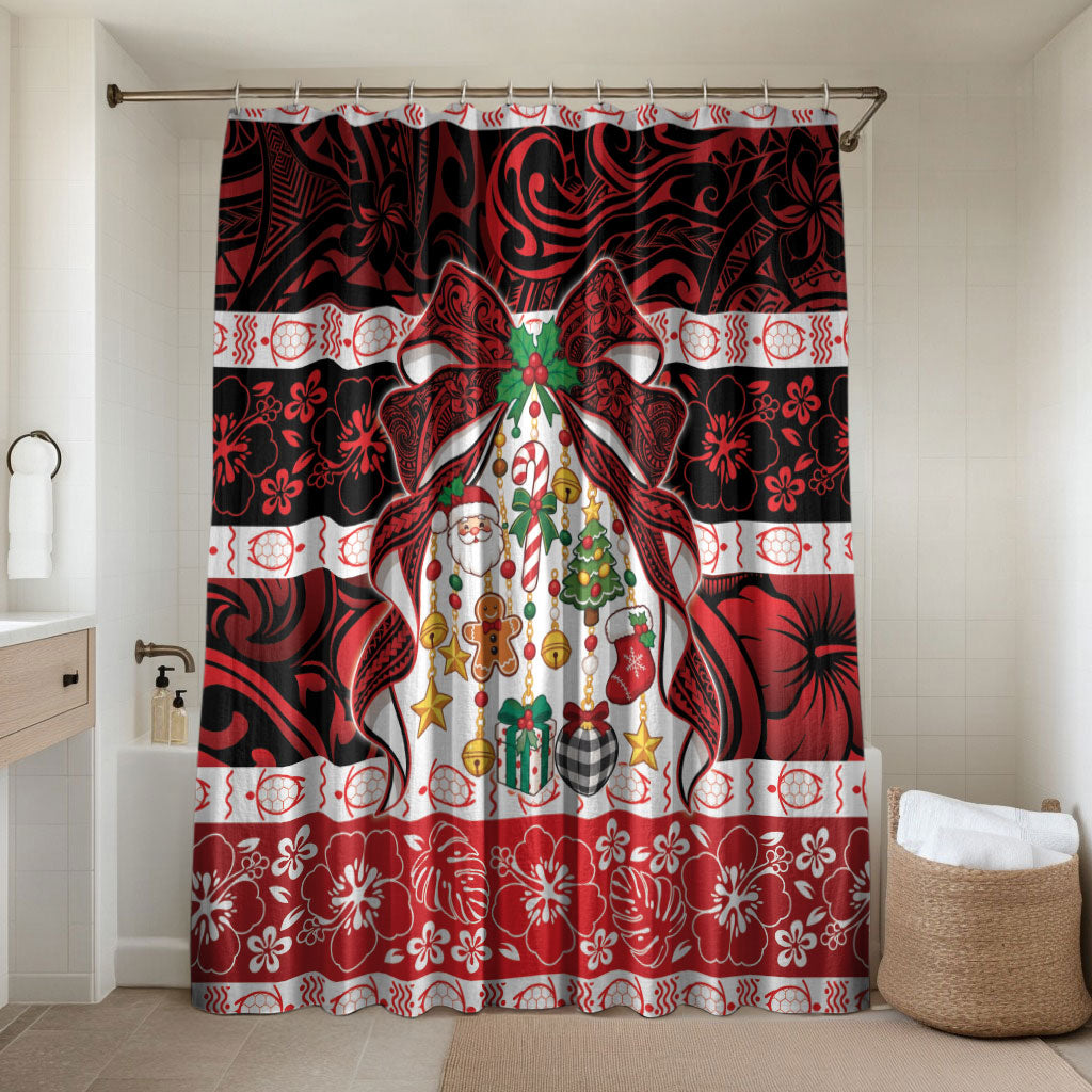 Polynesian Hibiscus Tribal Christmas Bow Bathroom Set LT9 Shower Curtain Only Multicolor - Polynesian Pride