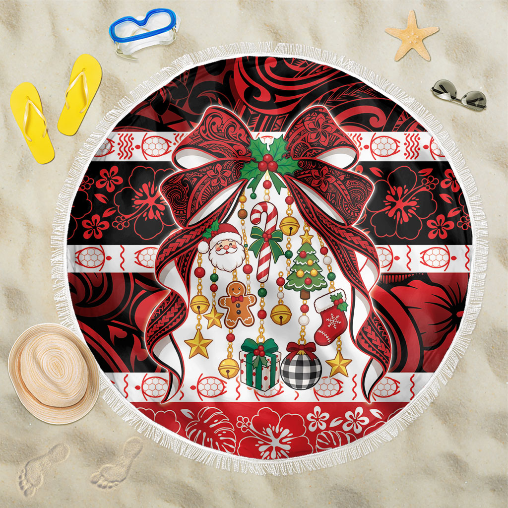 Polynesian Hibiscus Tribal Christmas Bow Beach Blanket LT9 One Size 150cm Multicolor - Polynesian Pride