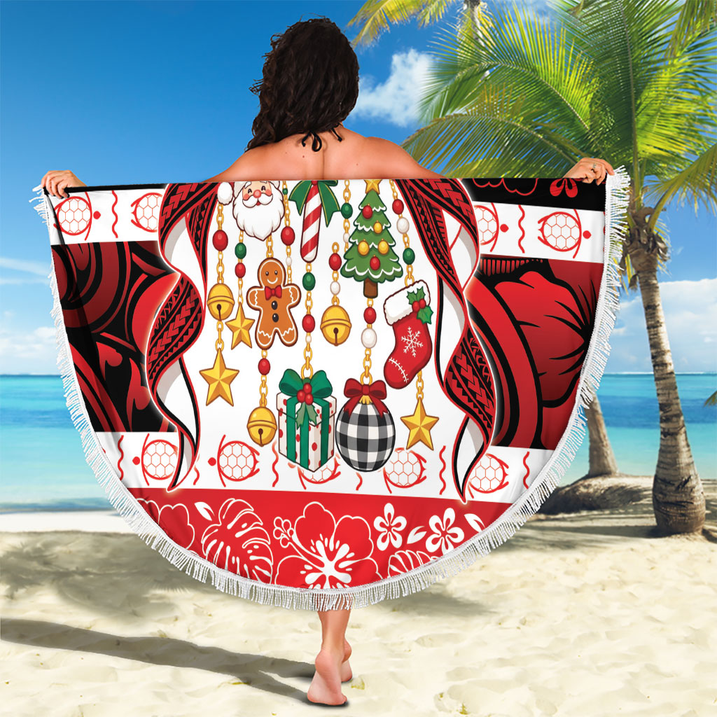 Polynesian Hibiscus Tribal Christmas Bow Beach Blanket LT9 - Polynesian Pride