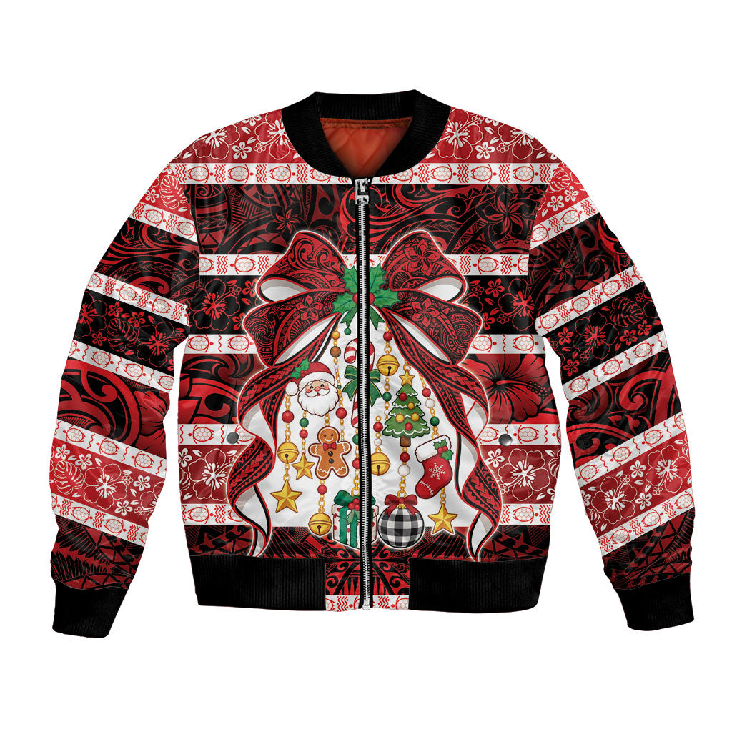 Polynesian Hibiscus Tribal Christmas Bow Bomber Jacket