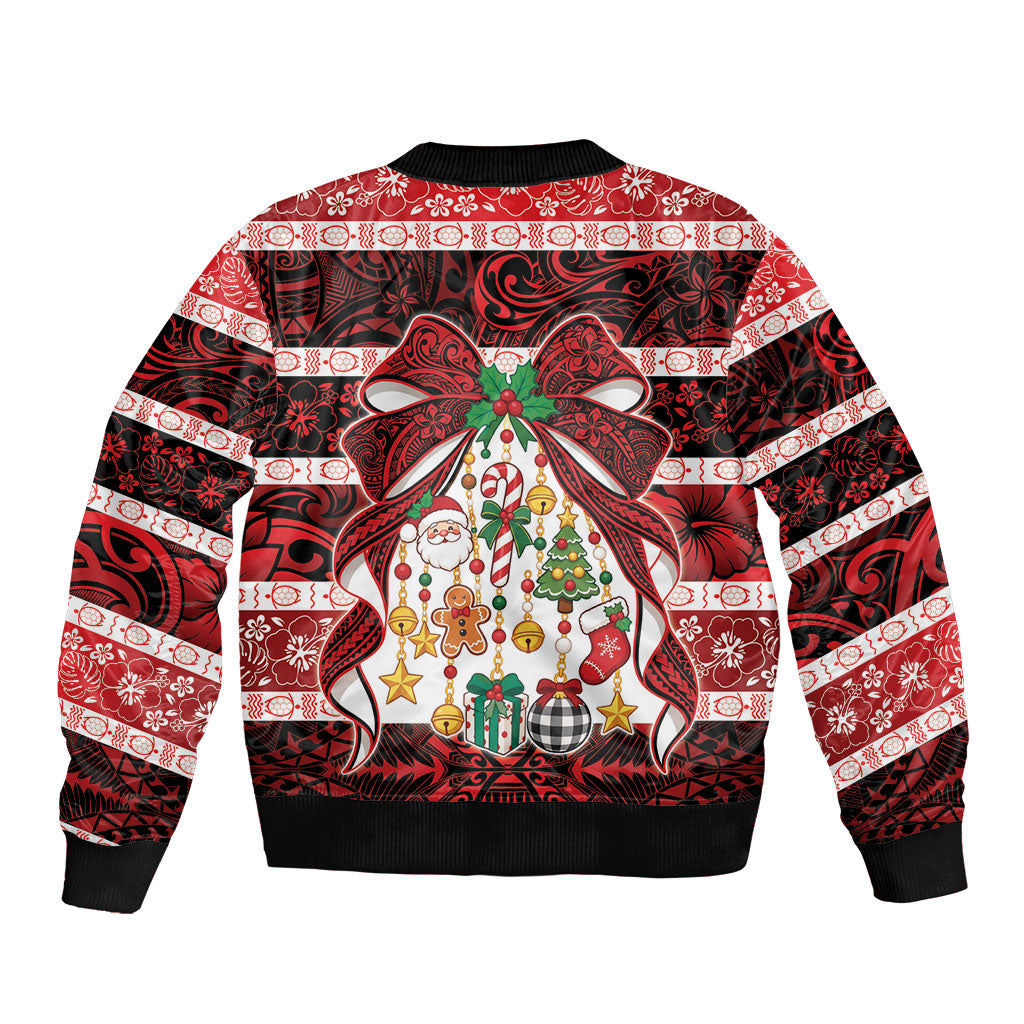 Polynesian Hibiscus Tribal Christmas Bow Bomber Jacket