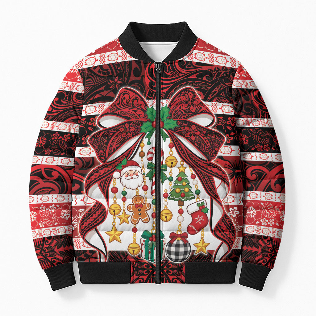 Polynesian Hibiscus Tribal Christmas Bow Bomber Puffer Jacket LT9 Unisex Multicolor - Polynesian Pride
