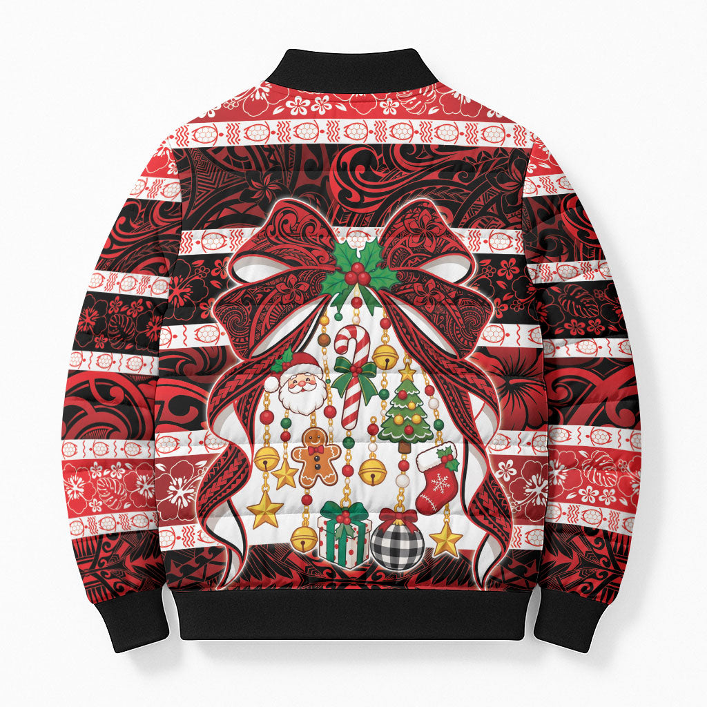 Polynesian Hibiscus Tribal Christmas Bow Bomber Puffer Jacket LT9 - Polynesian Pride