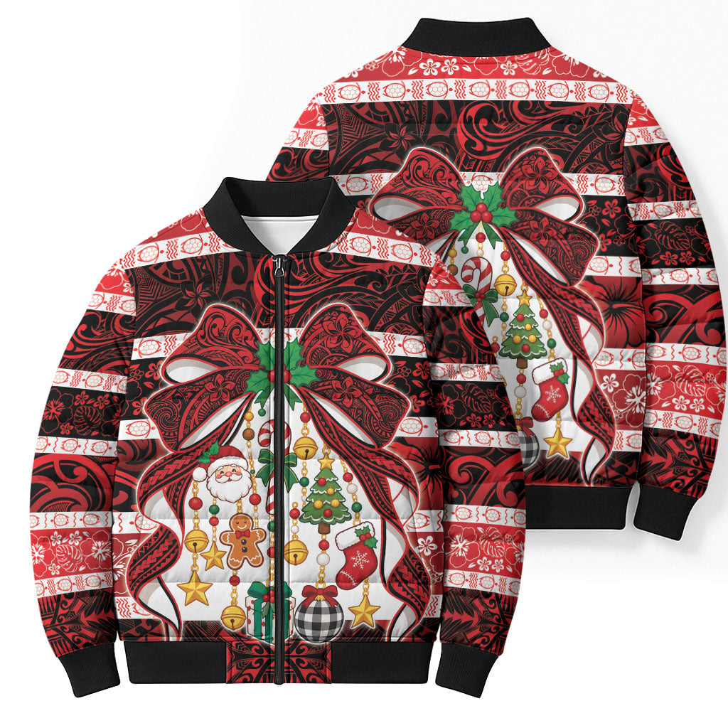 Polynesian Hibiscus Tribal Christmas Bow Bomber Puffer Jacket LT9 - Polynesian Pride