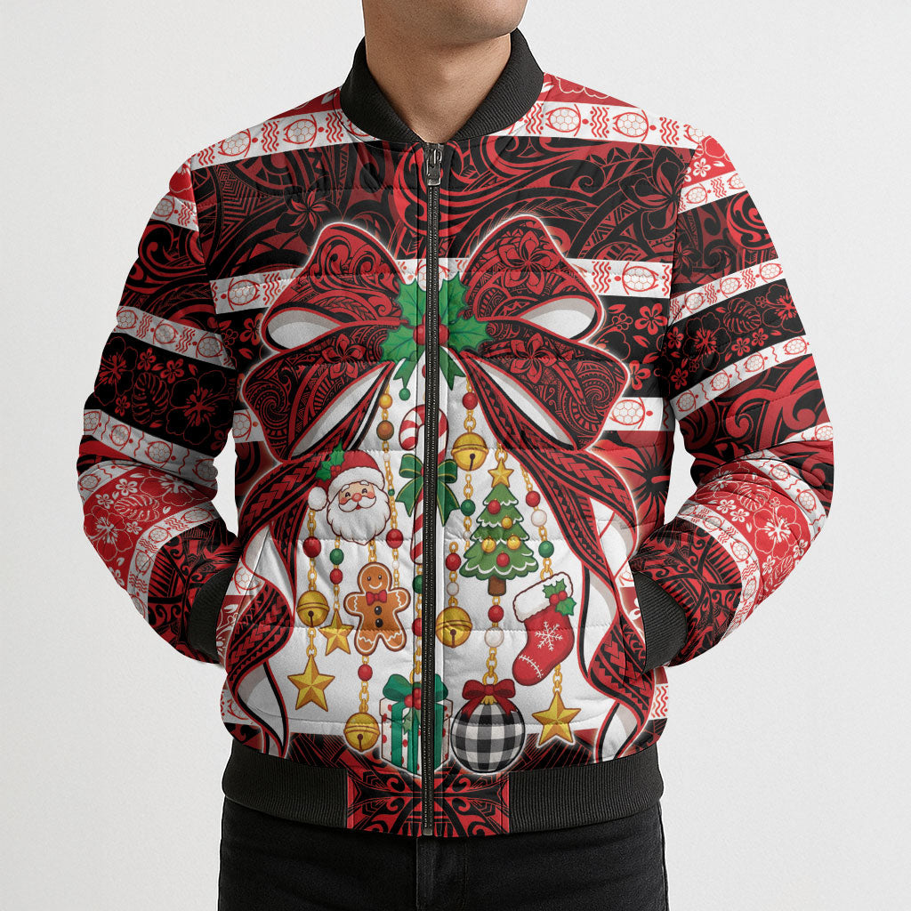 Polynesian Hibiscus Tribal Christmas Bow Bomber Puffer Jacket LT9 - Polynesian Pride