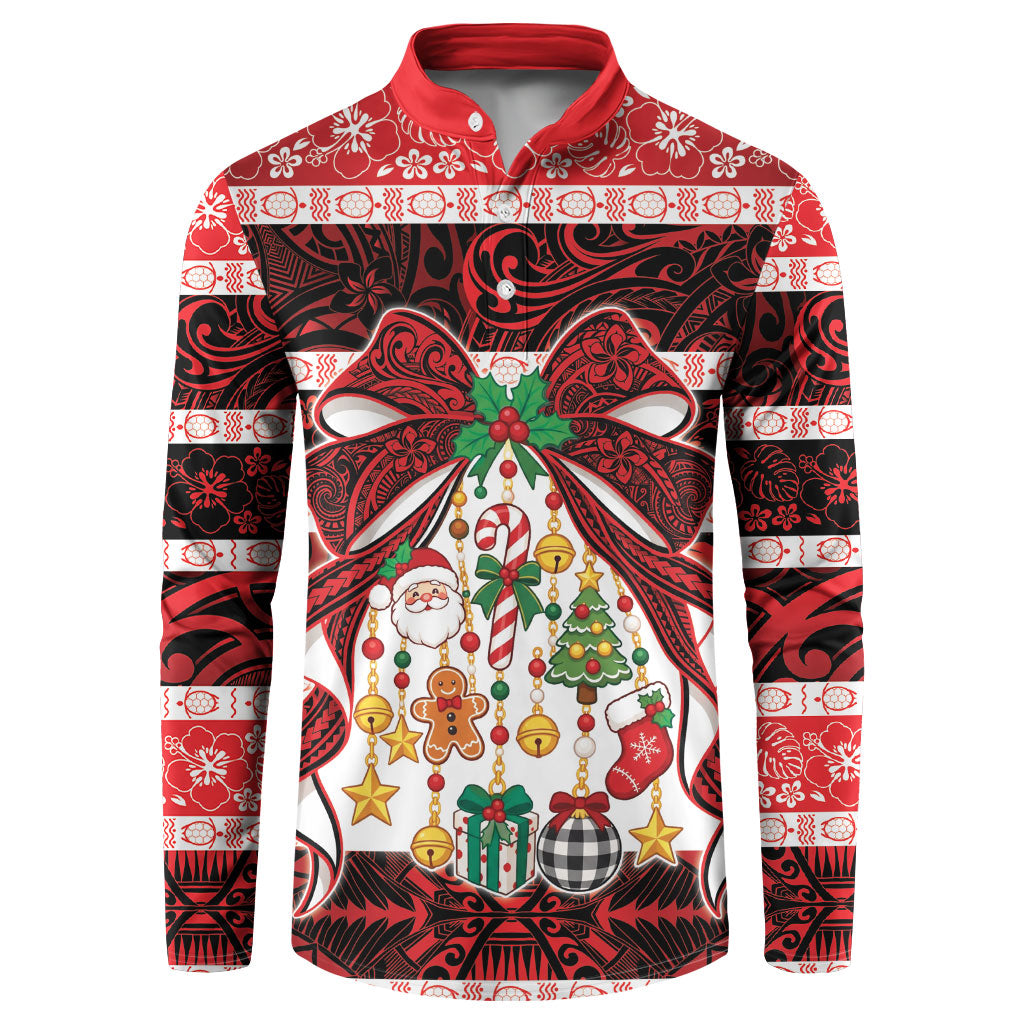 Polynesian Hibiscus Tribal Christmas Bow Button Sweatshirt LT9 Multicolor - Polynesian Pride