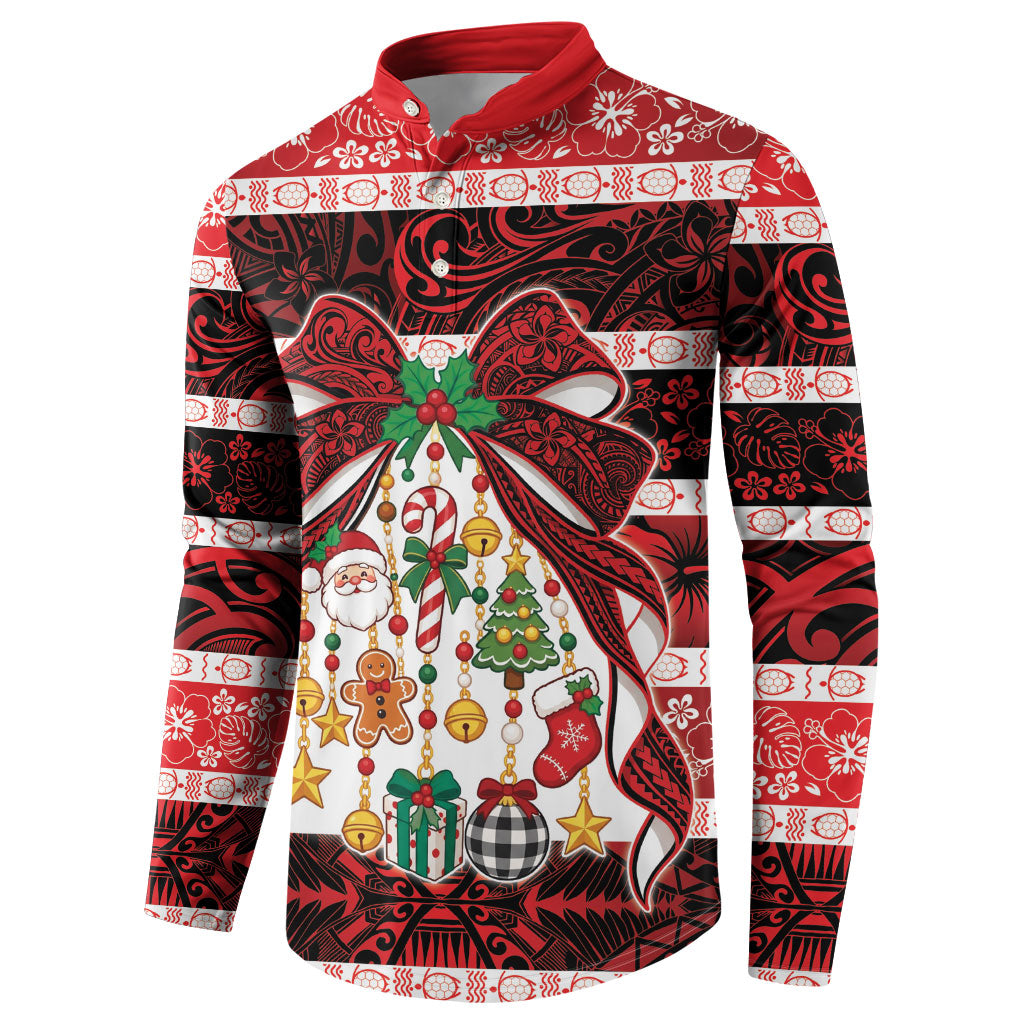 Polynesian Hibiscus Tribal Christmas Bow Button Sweatshirt LT9 - Polynesian Pride