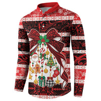 Polynesian Hibiscus Tribal Christmas Bow Button Sweatshirt LT9 - Polynesian Pride