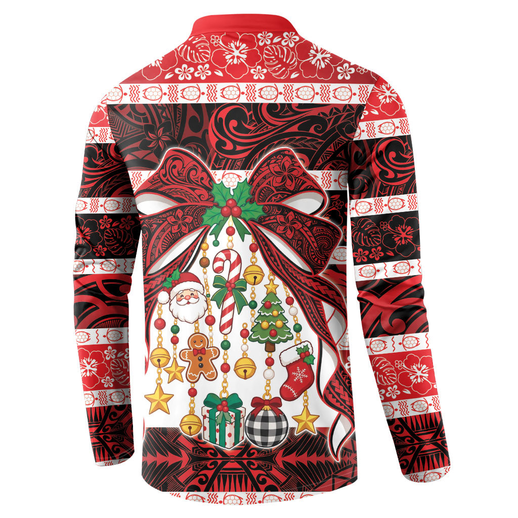 Polynesian Hibiscus Tribal Christmas Bow Button Sweatshirt LT9 - Polynesian Pride