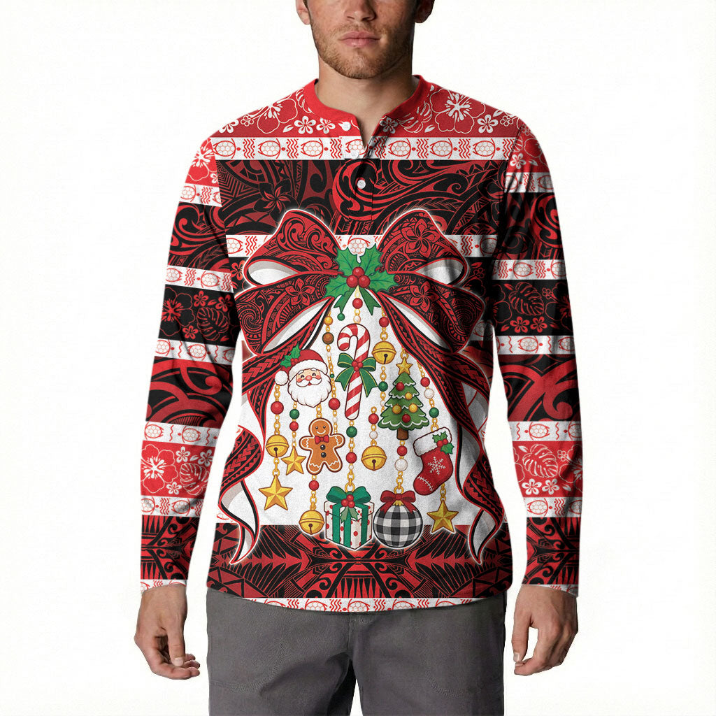 Polynesian Hibiscus Tribal Christmas Bow Button Sweatshirt LT9 - Polynesian Pride