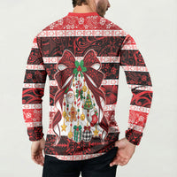 Polynesian Hibiscus Tribal Christmas Bow Button Sweatshirt LT9 - Polynesian Pride