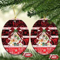 Polynesian Hibiscus Tribal Christmas Bow Ceramic Ornament