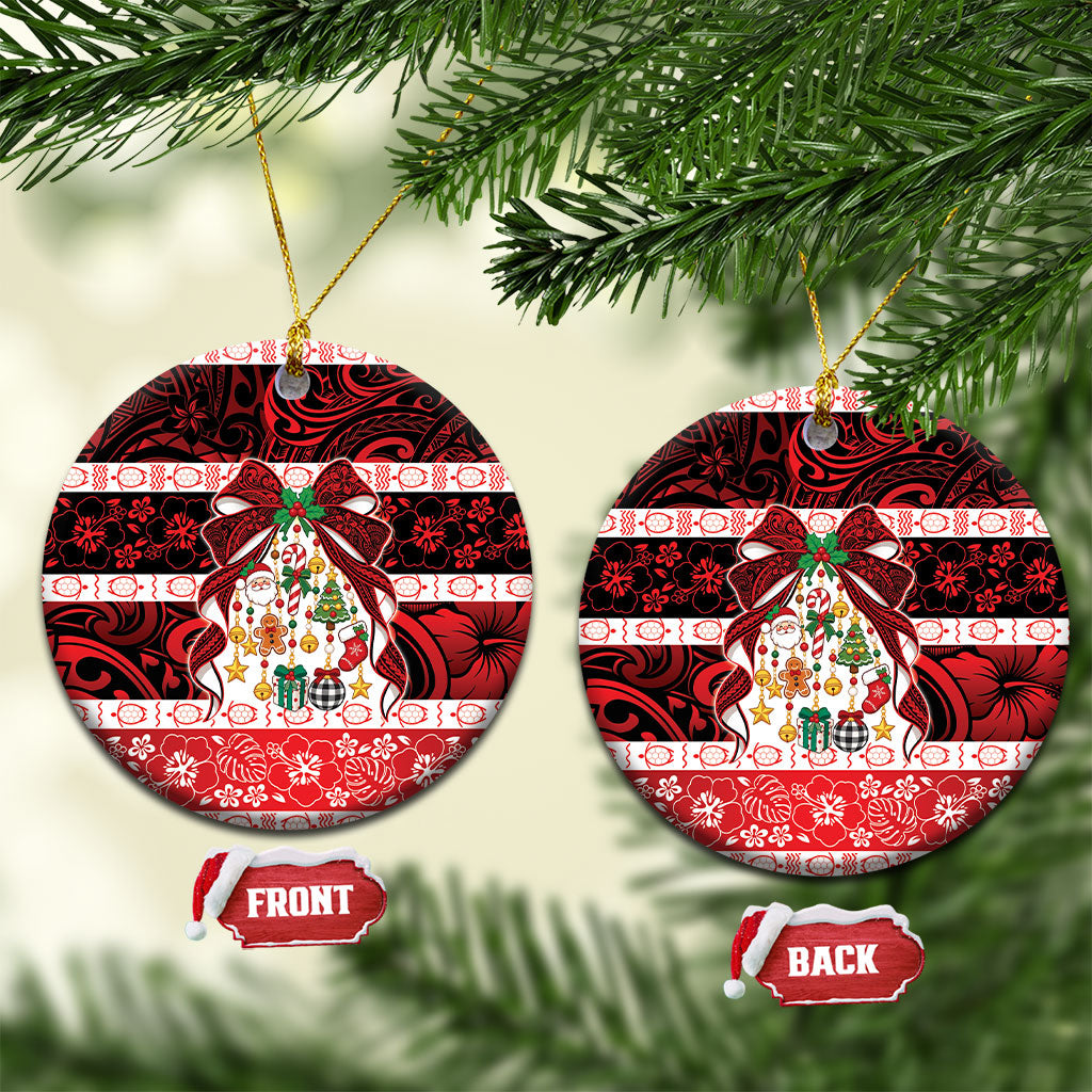 Polynesian Hibiscus Tribal Christmas Bow Ceramic Ornament