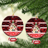 Polynesian Hibiscus Tribal Christmas Bow Ceramic Ornament