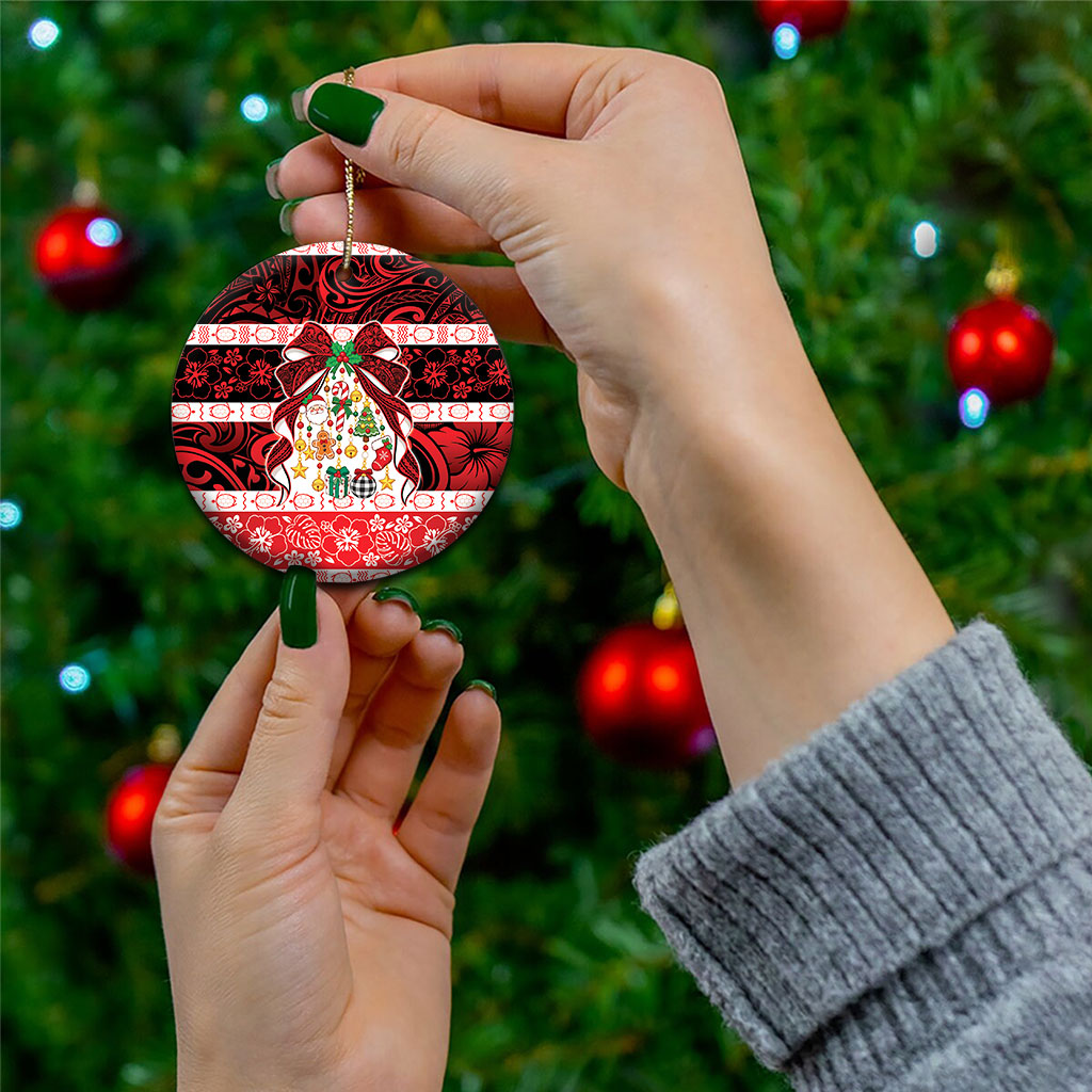 Polynesian Hibiscus Tribal Christmas Bow Ceramic Ornament