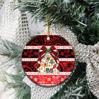 Polynesian Hibiscus Tribal Christmas Bow Ceramic Ornament