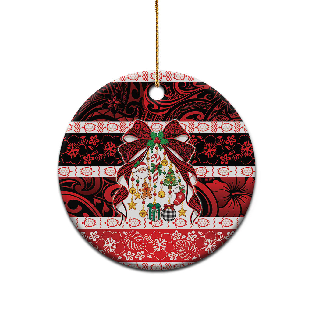 Polynesian Hibiscus Tribal Christmas Bow Ceramic Ornament