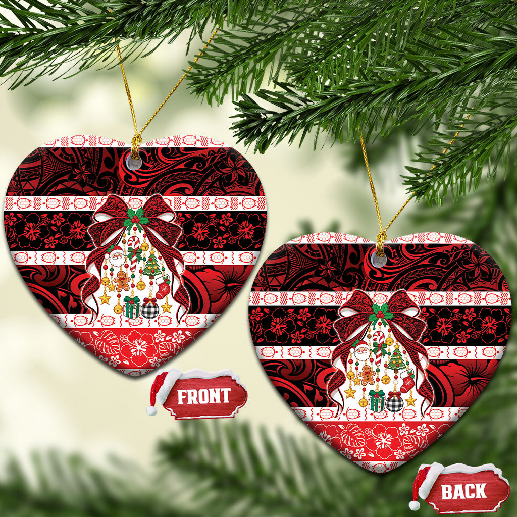 Polynesian Hibiscus Tribal Christmas Bow Ceramic Ornament