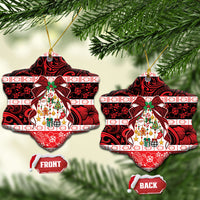 Polynesian Hibiscus Tribal Christmas Bow Ceramic Ornament