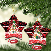 Polynesian Hibiscus Tribal Christmas Bow Ceramic Ornament