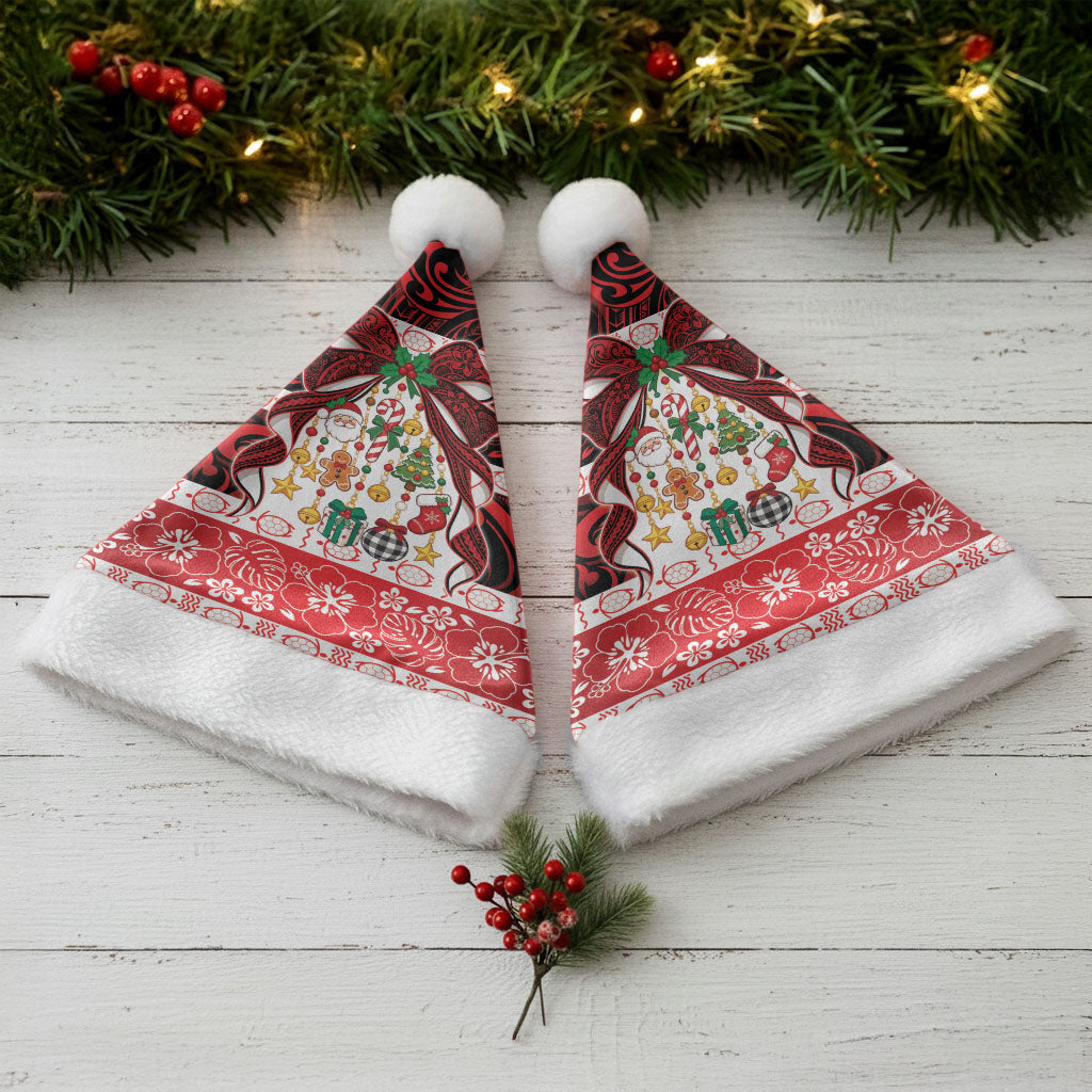 Polynesian Hibiscus Tribal Christmas Bow Christmas Santa Hat