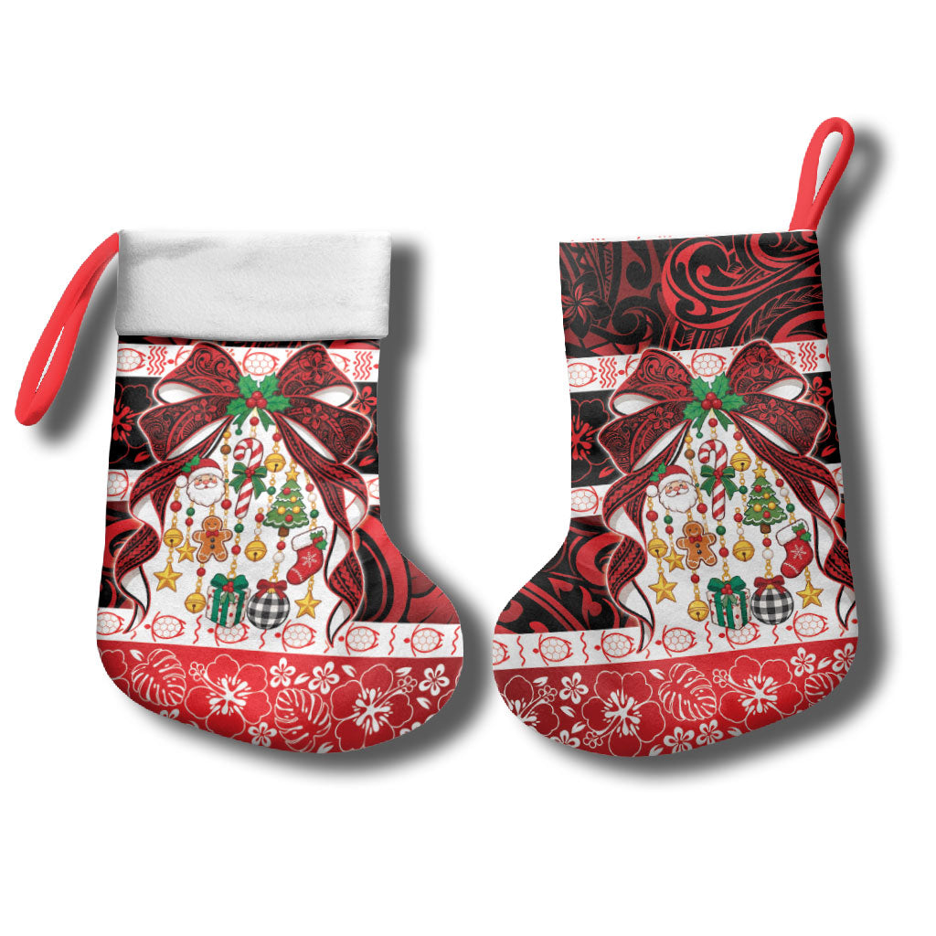 Polynesian Hibiscus Tribal Christmas Bow Christmas Stocking LT9 - Polynesian Pride
