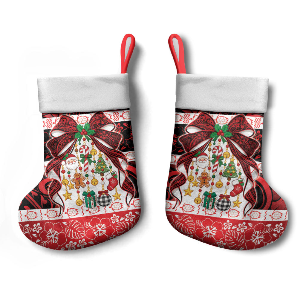 Polynesian Hibiscus Tribal Christmas Bow Christmas Stocking LT9 - Polynesian Pride
