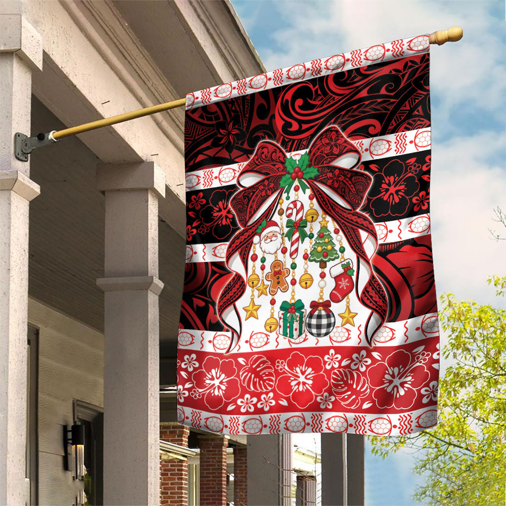 Polynesian Hibiscus Tribal Christmas Bow Garden Flag