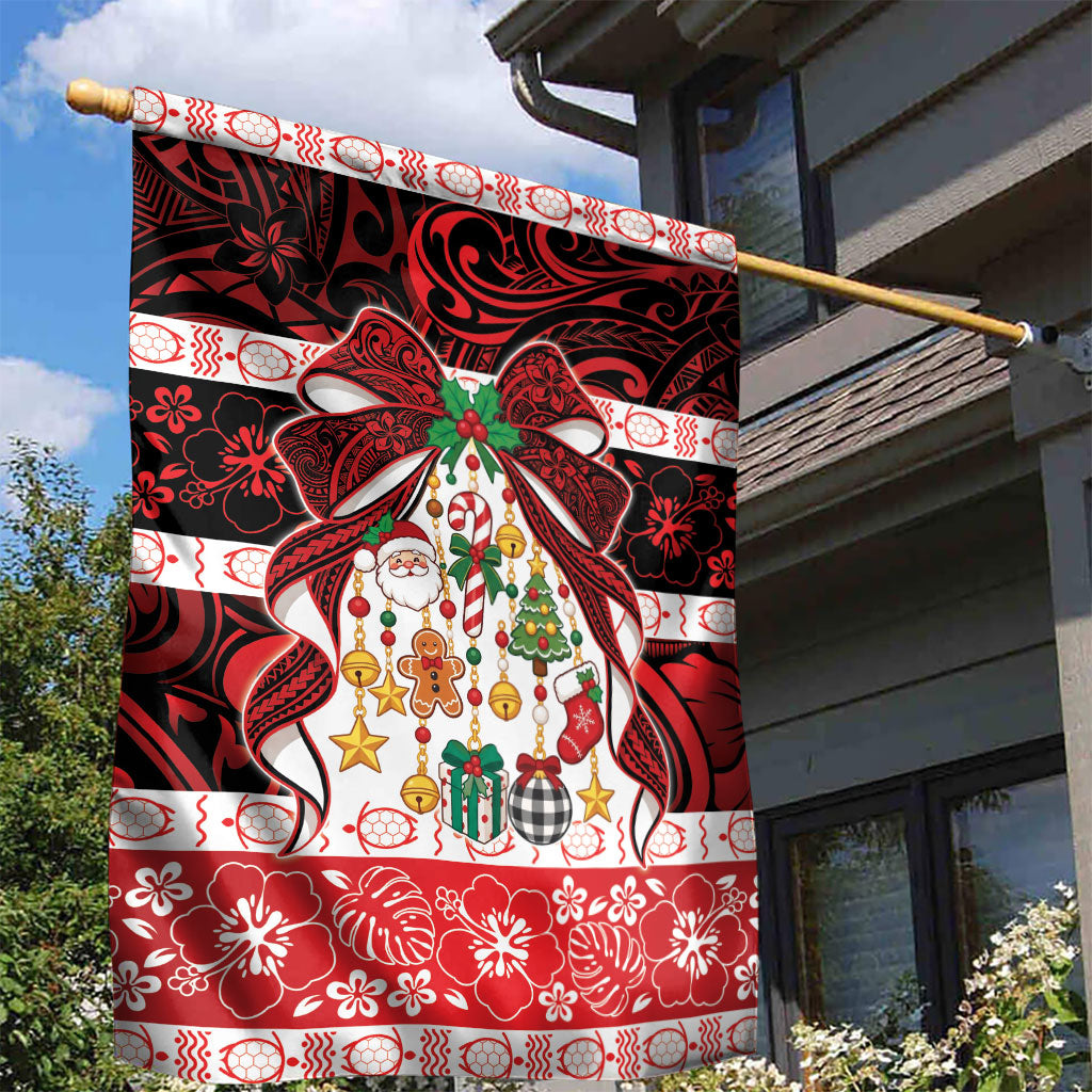 Polynesian Hibiscus Tribal Christmas Bow Garden Flag