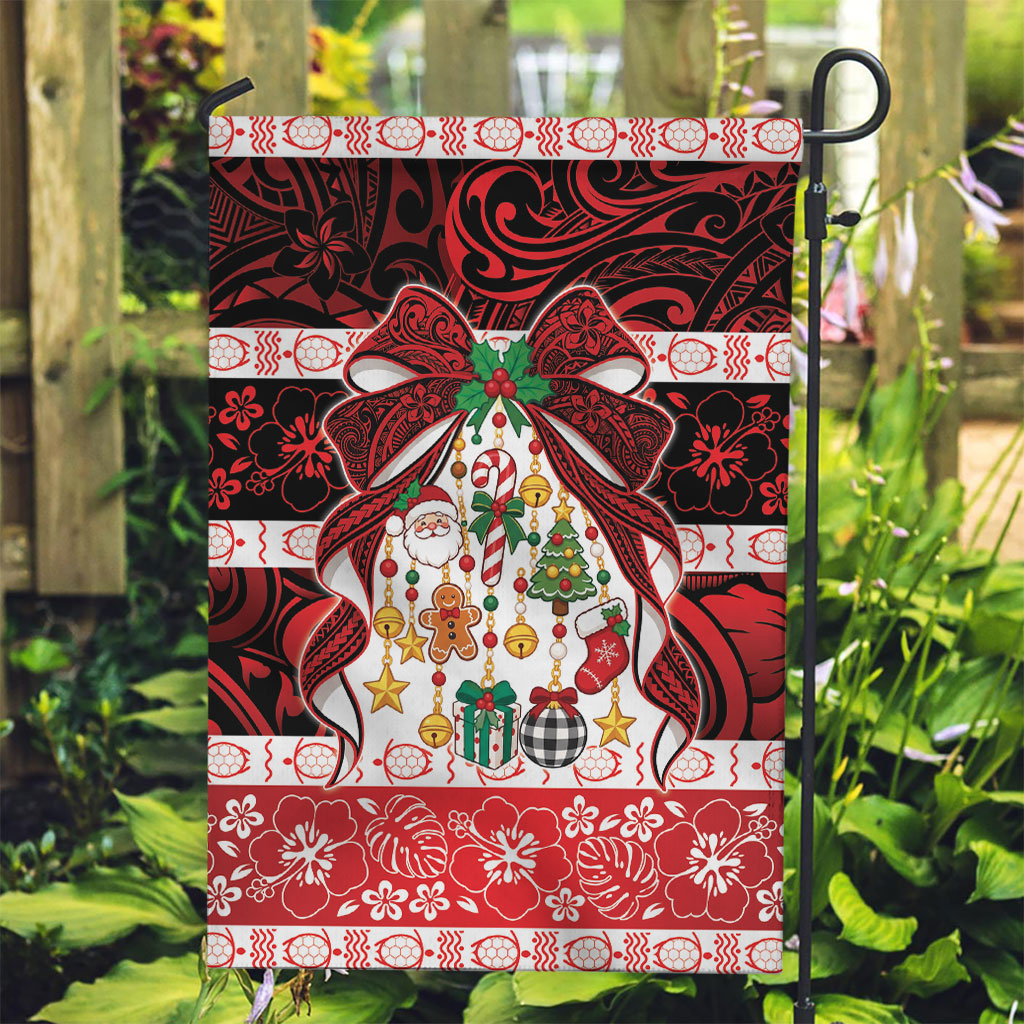 Polynesian Hibiscus Tribal Christmas Bow Garden Flag
