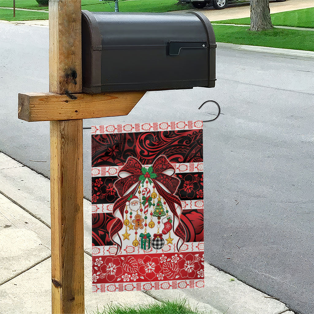 Polynesian Hibiscus Tribal Christmas Bow Garden Flag