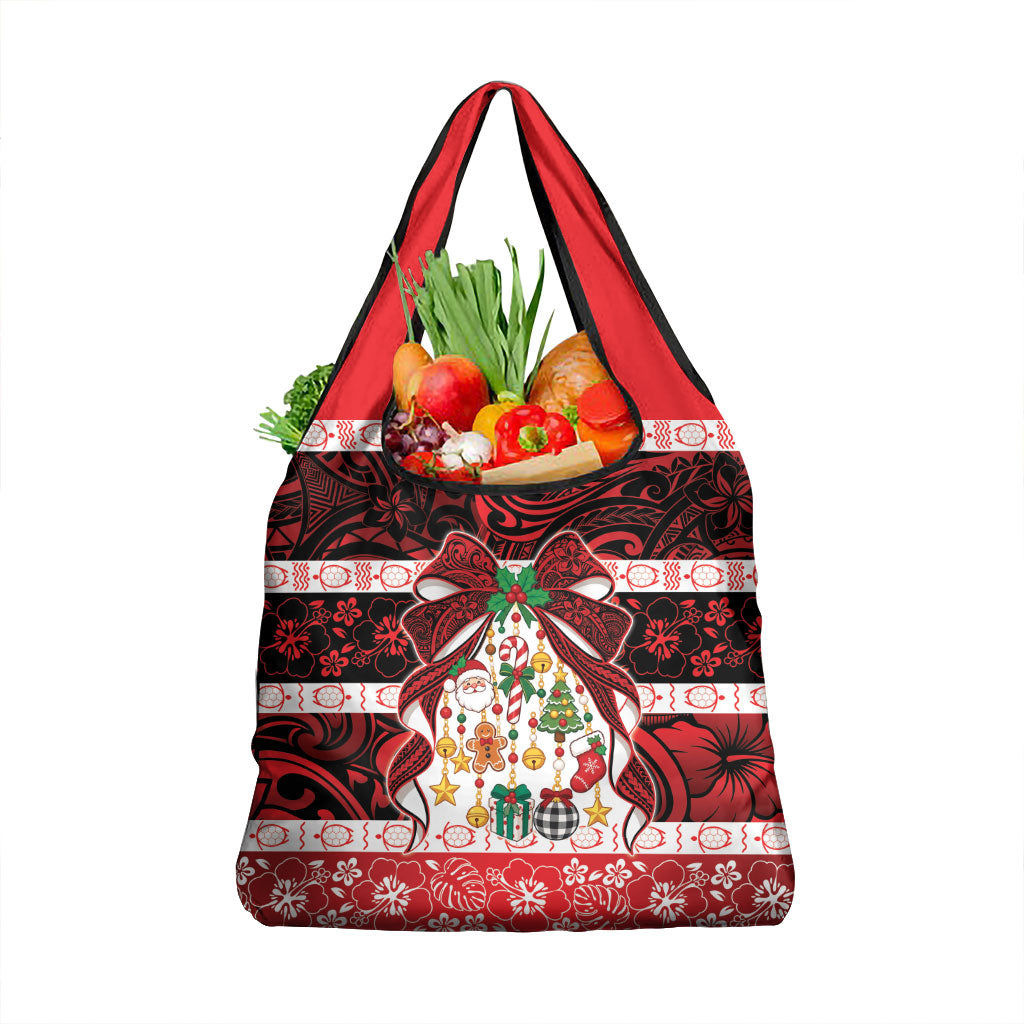 Polynesian Hibiscus Tribal Christmas Bow Grocery Bag