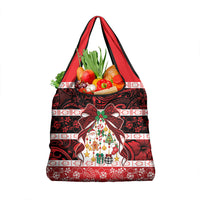 Polynesian Hibiscus Tribal Christmas Bow Grocery Bag