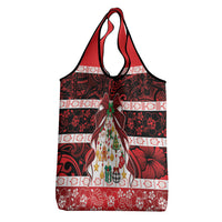 Polynesian Hibiscus Tribal Christmas Bow Grocery Bag