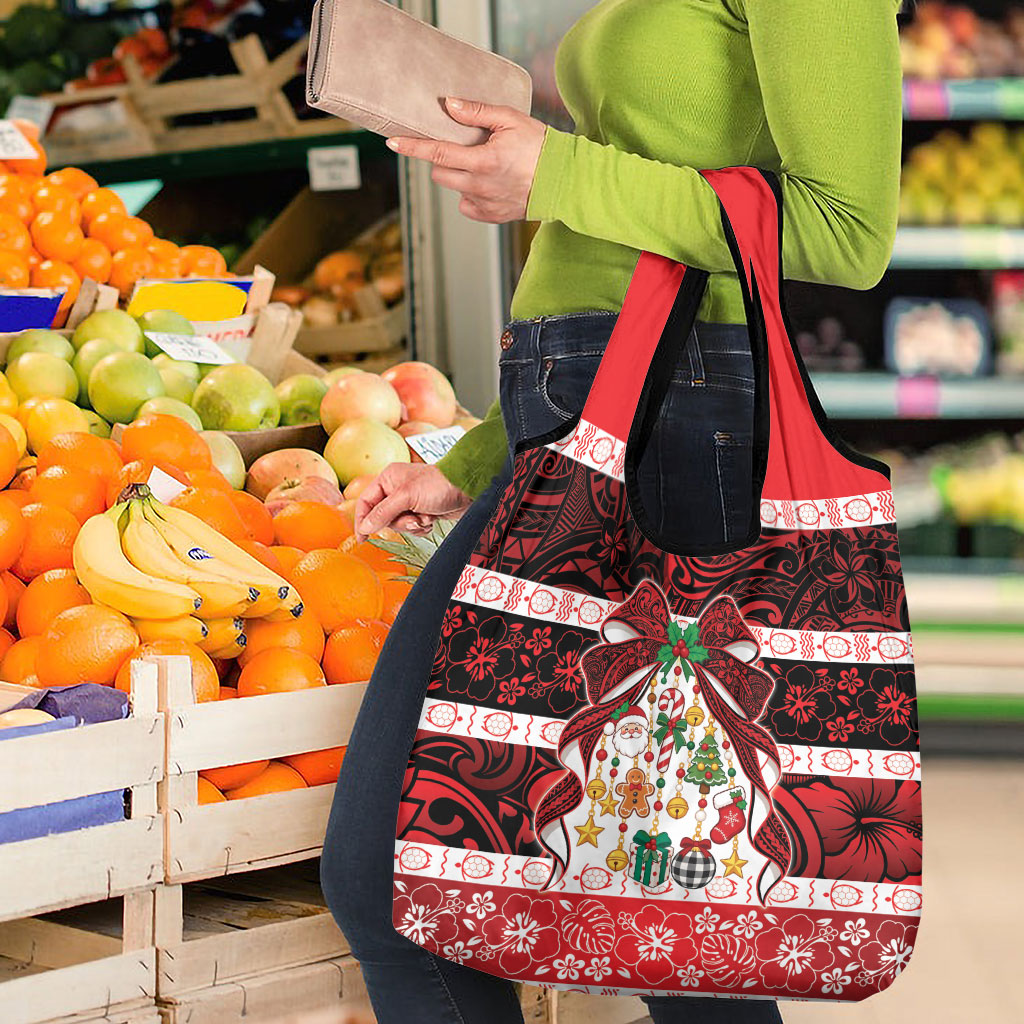 Polynesian Hibiscus Tribal Christmas Bow Grocery Bag